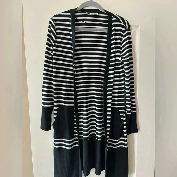 Workshop Black & White Striped Cardigan Women’s size Small - Picture 2 of 13